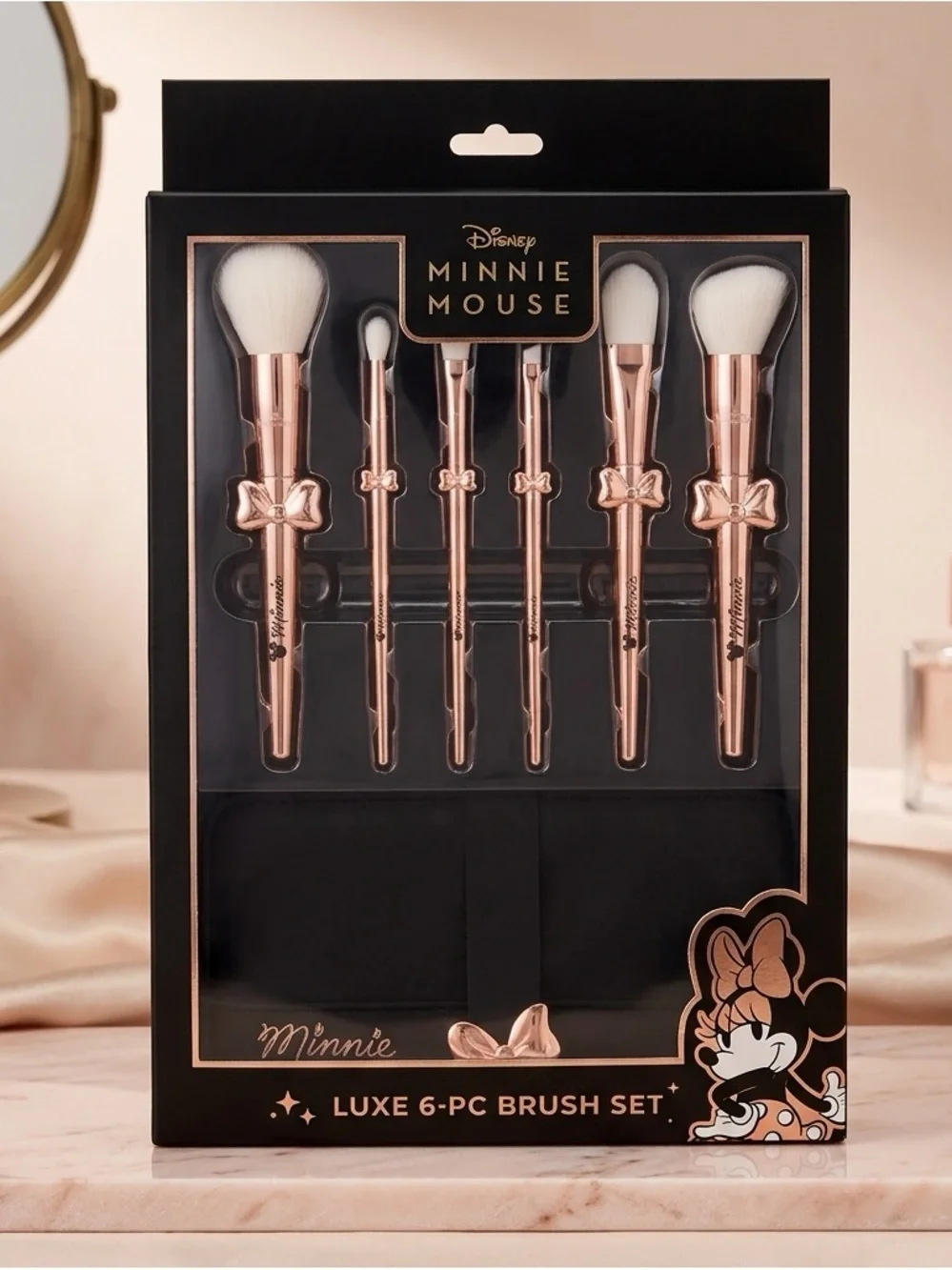 Impressions Vanity Disney Minnie Mouse Luxe 6PC Brush Set Rose Gold NIB